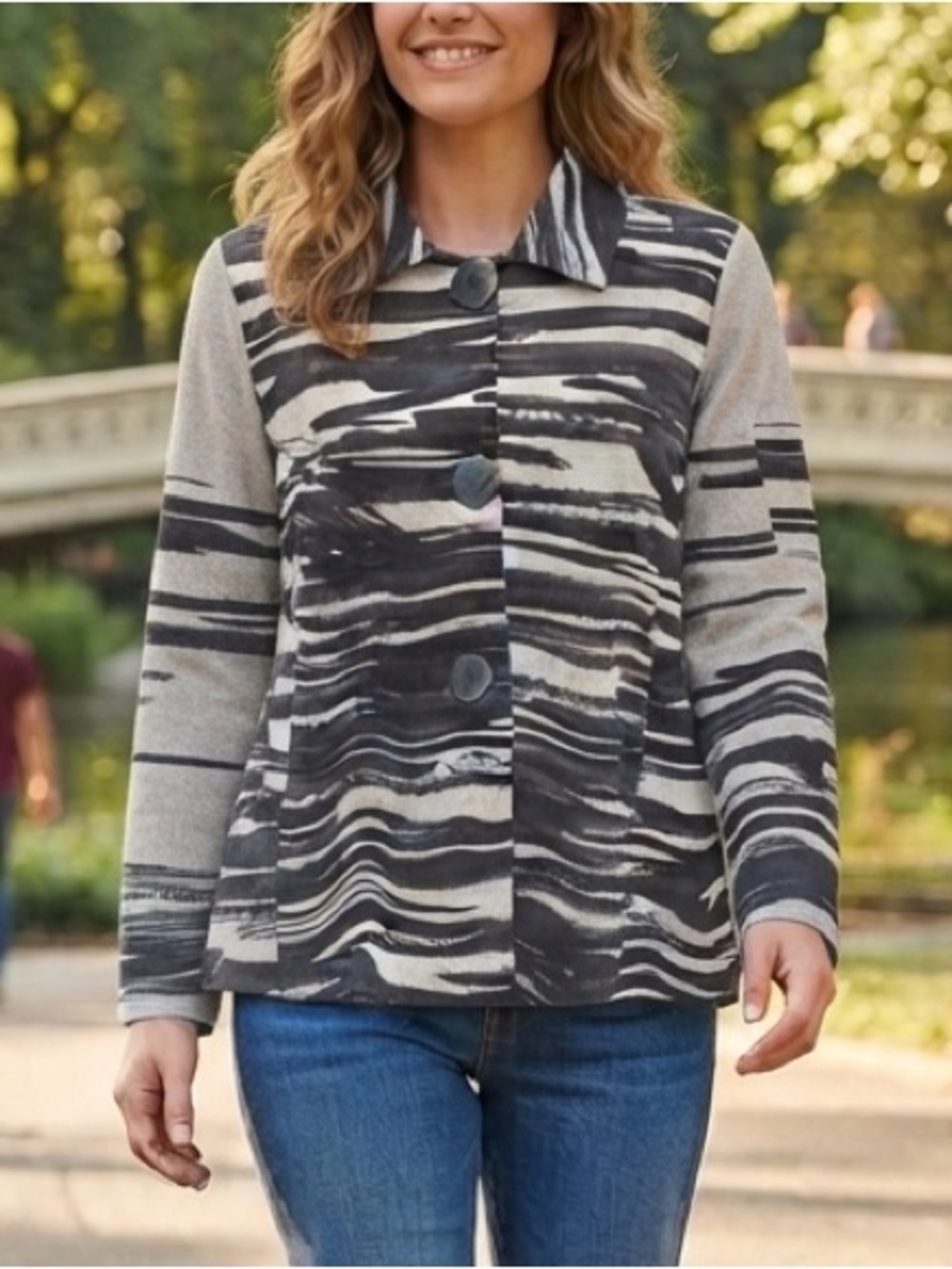 Kellee Black Grey Abstract Print Jacket Blazer M Office Siren Coastal Modest